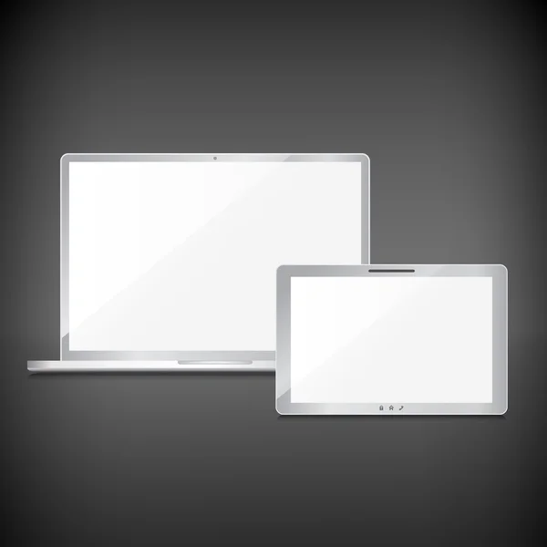 Realistic blank sliver screens set on dark background — Stock Vector