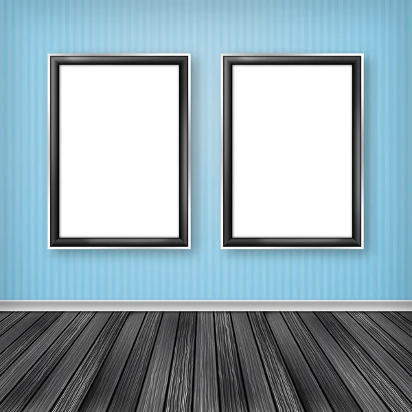 Galería interior con dos marcos vacíos en la pared — Foto de Stock