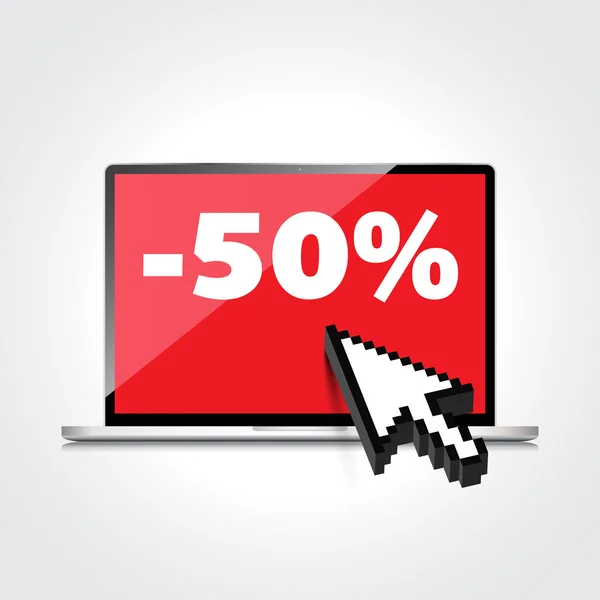 Venda, marcação, desconto de 50 por cento em alta qualidade laptop scree — Vetor de Stock
