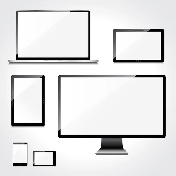 Conjunto de ecrãs em branco, isolados sobre fundo branco — Vetor de Stock