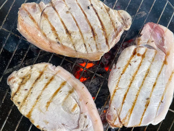 Barbecue with grilled sliced pork — Stock Photo, Image