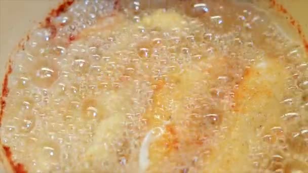 Filé de peixe fritando em óleo fervido — Vídeo de Stock