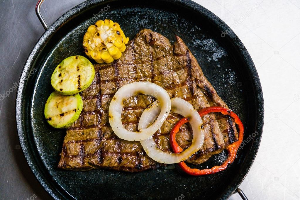 Meat steak on pan