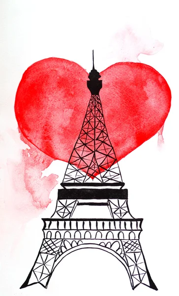 Torre Eiffel. Dibujo a mano acuarela pintura . — Foto de Stock