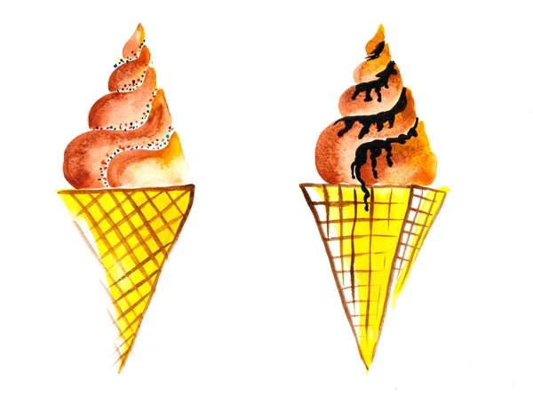 Ice cream. Hand drawn watercolor painting — Stock Photo, Image