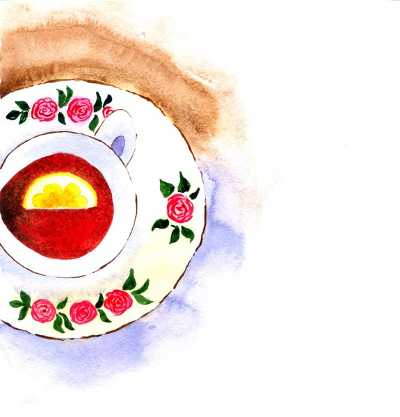 Cup of tea. Hand drawn watercolor painting. — Stock Photo, Image