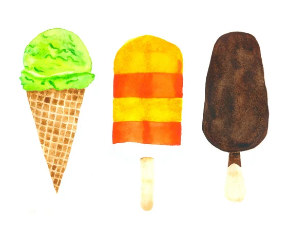 Ice cream. Hand painted in watercolor. — Stock Photo, Image