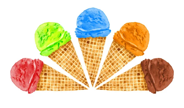 Ice cream. Hand painted in watercolor. — Stock Photo, Image