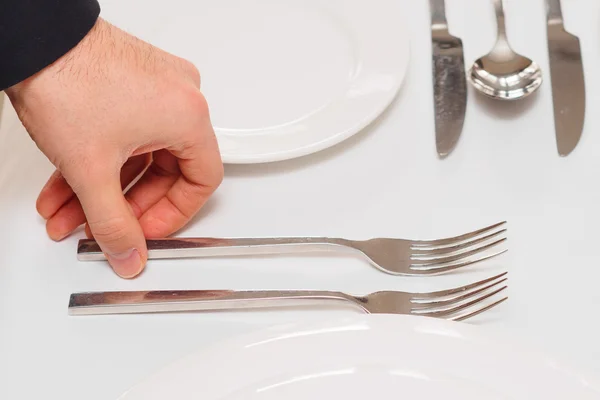 Man holding fork — Stock Photo, Image