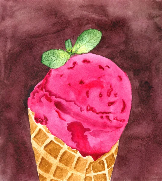 Pink ice cream. Hand painted watercolor. — Stock Photo, Image