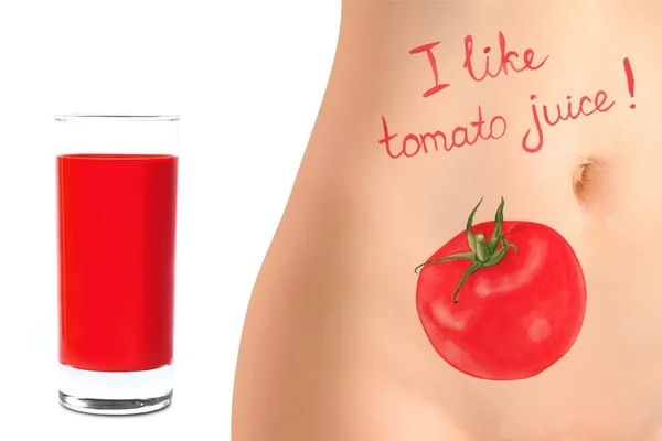 Conceito de publicidade de suco de tomate — Fotografia de Stock