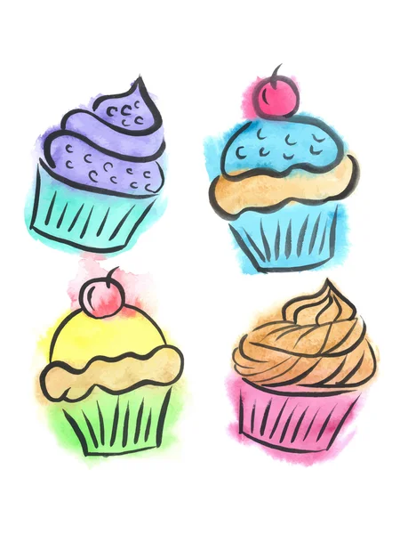 Cute cupcakes. Watercolor, vector. — Stock Vector