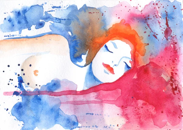 Femme endormie. Aquarelle . — Photo