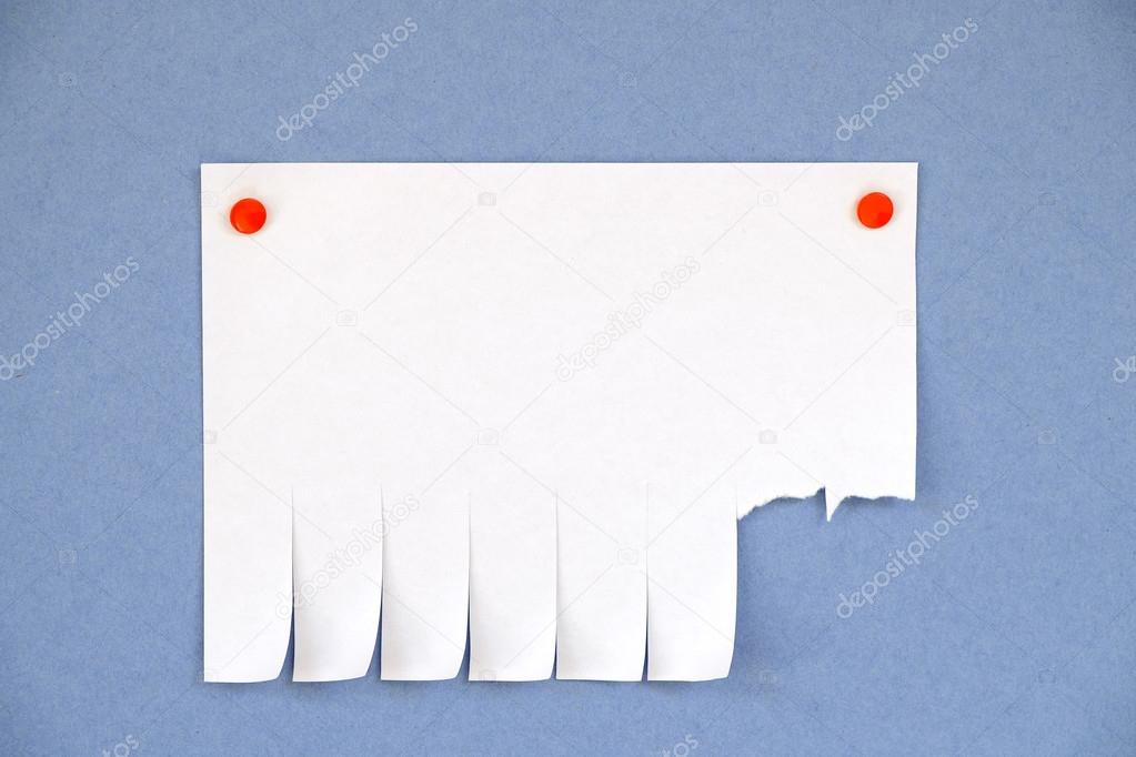 Blank advertisement with cut slips on blue background