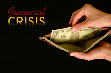 Siyah arka plan üzerine bir dolar ile boş cüzdan