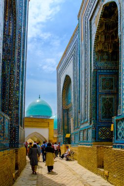 Şah-ı-Zinda memorial kompleksi, Semerkand, Özbekistan Necropolis'e. UNESCO Dünya Mirası