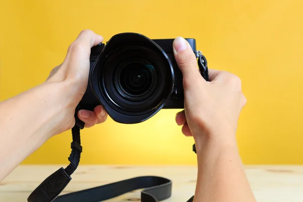 Woman doing selfie with camera Stock Image