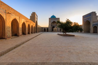 Görünüm Kolon Camii gün batımında, Buhara, Özbekistan.