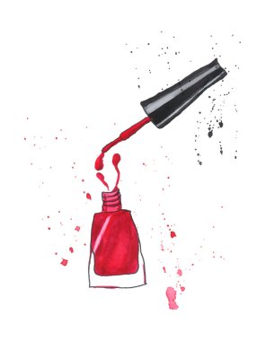 Kırmızı oje. Suluboya. Vektör.