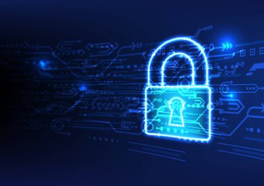 Gelecek Veri Akımı Arkaplanı Üzerine Parlayan Asma Kilit