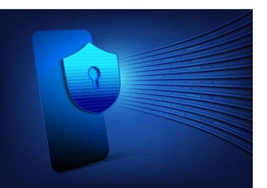 Gelen veri akışını filtreleyen dijital kalkan ile mobil siber güvenlik kavramı