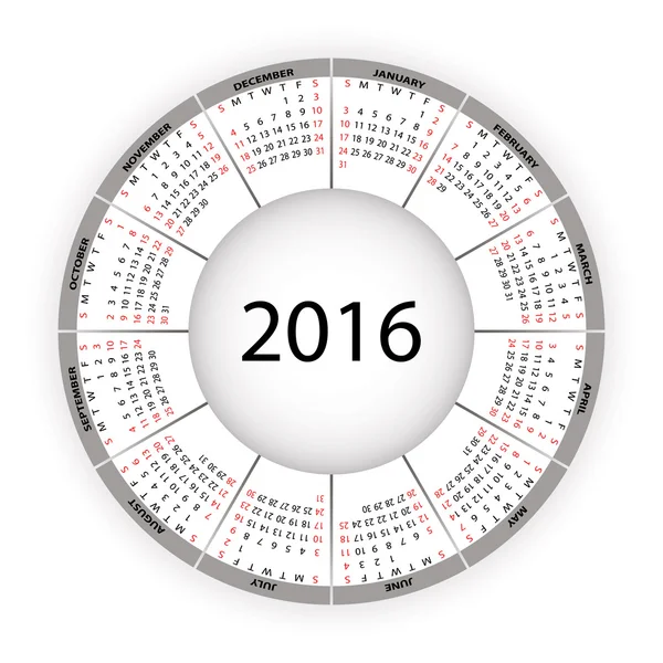Στρογγυλό ημερολόγιο για το έτος 2016. — Διανυσματικό Αρχείο