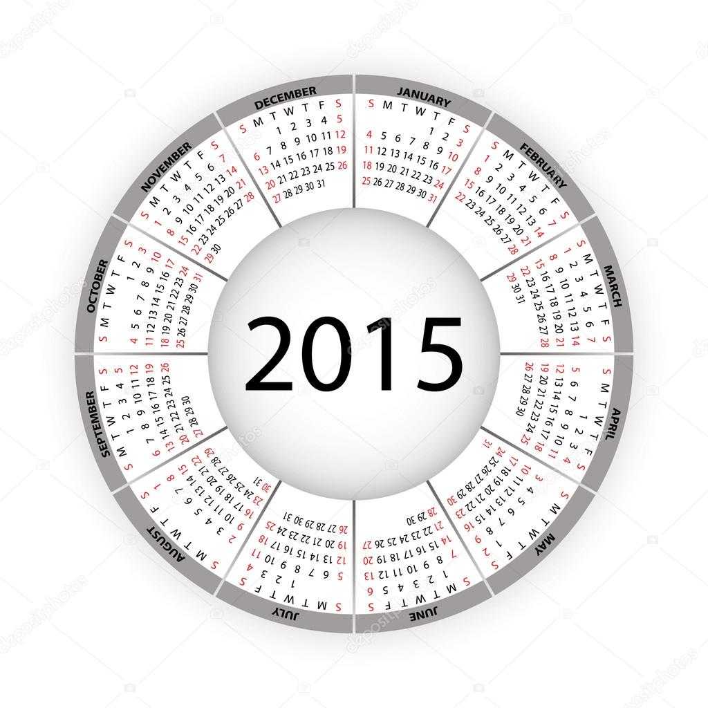 Round calendar for 2015 year.