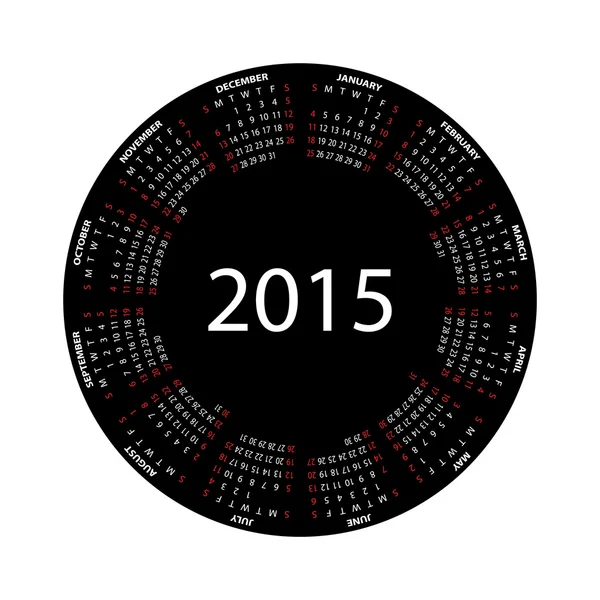 Einfacher runder Kalender für das Jahr 2015 auf weißem Hintergrund. — Stockvektor