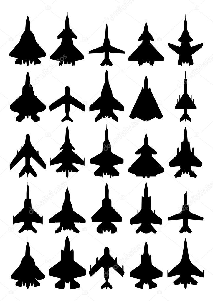 Modern airplanes silhouette set.