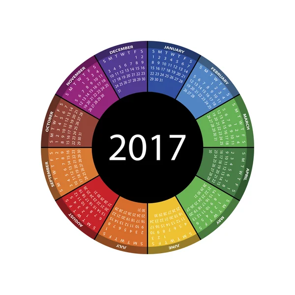 2017 年のカラフルな円形のカレンダー. — ストックベクタ