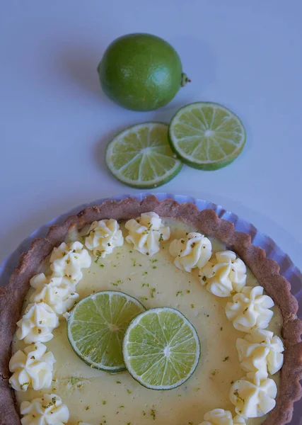 key lime pie. lime pie and whipped cream with sable dough