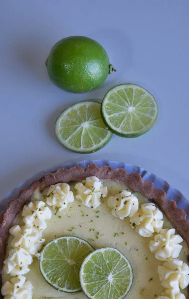 key lime pie. lime pie and whipped cream with sable dough
