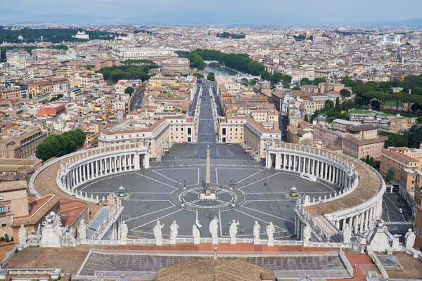 An aerial panoramic and high definition view of St peter square and the vatican city from the saint peter s church dome