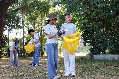 Bir grup Gönüllü Kamu Parkı Temizlemeye Yardım Ediyor Garaj ve Plastik Atık Topluyor