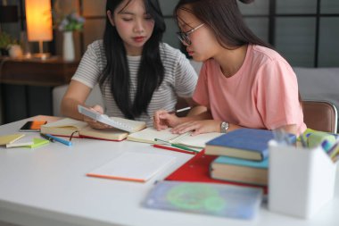 Ev ödevlerini birlikte yapan kız öğrenciler..