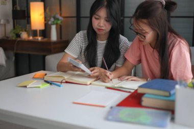 İki Asyalı kız öğrenci bir evde birlikte okuyorlar..