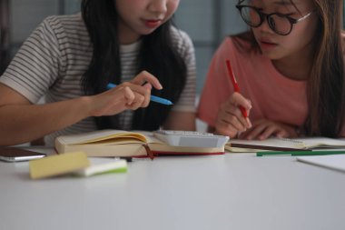 Ev ödevlerini birlikte yapan kız öğrenciler..