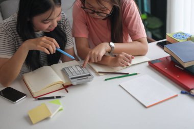 İki Asyalı kız öğrenci bir evde birlikte okuyorlar..