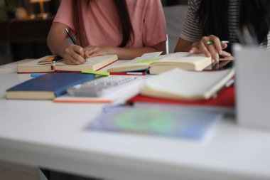 Ev ödevlerini birlikte yapan kız öğrenciler..