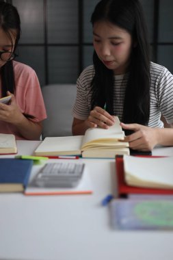 Ev ödevlerini birlikte yapan kız öğrenciler..