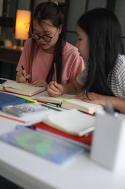 İki Asyalı kız öğrenci bir evde birlikte okuyorlar..