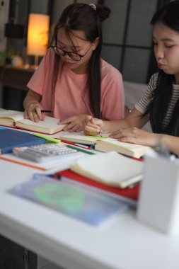 İki Asyalı kız öğrenci bir evde birlikte okuyorlar..