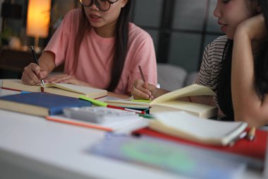 İki Asyalı kız öğrenci bir evde birlikte okuyorlar..