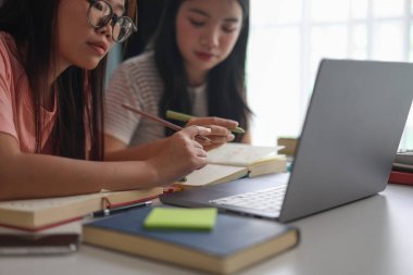 İki Asyalı kız öğrenci bir evde birlikte okuyorlar..