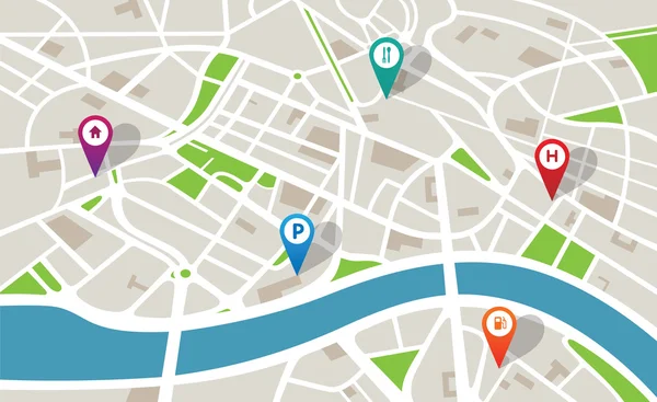 Stadsplan met pinpoints — Stockvector