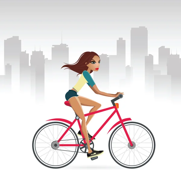 Hermosa mujer ciclismo — Vector de stock