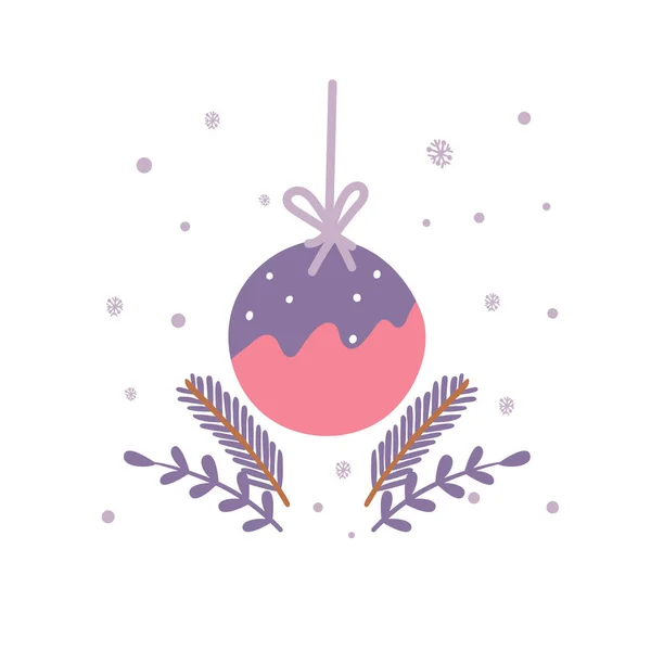 Christmas purple ball card isolated background — Stock Vector