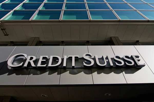 Lugano Switzerland 11Th November 2020 Credit Suisse Bank Sign Hanging — Stock Photo, Image