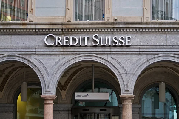 Lugano Switzerland 12Th January 2021 Exterior Credit Suisse Bank Building — Stock Photo, Image