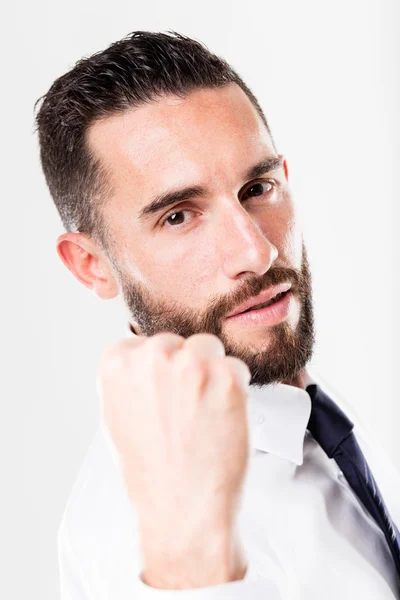 Успішний бізнесмен на білому тлі з бородою — стокове фото